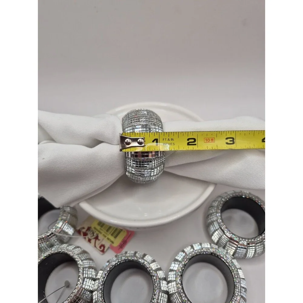 Silver Napkin Rings ( Set Of 6) Elegant Round Mirrored 2”x1”